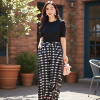 Quần Kiểu Gấu Xẻ tweed chấm bi 